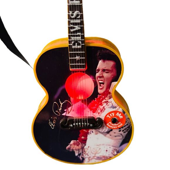 Elvis Illuminated Musical Guitar Ornament Plays "Suspicious Minds" Works 1996 - Picture 5 of 5